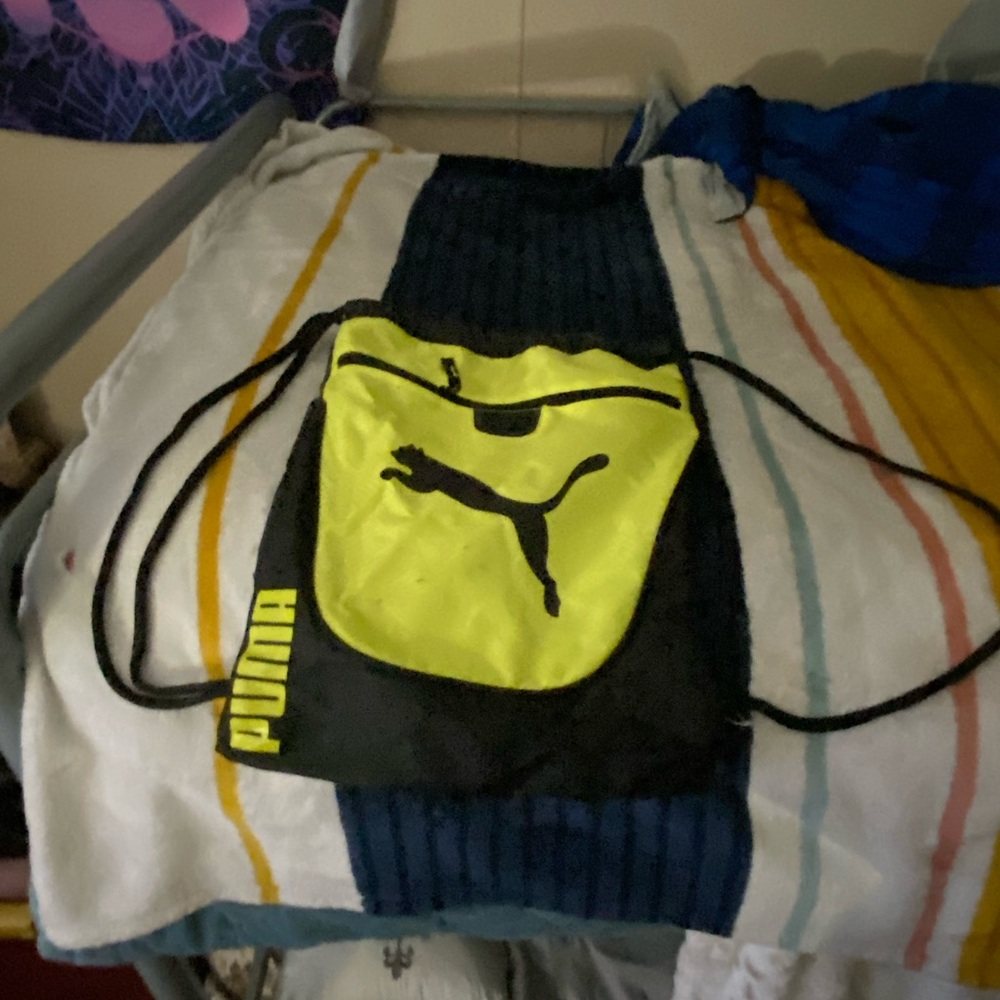 Puma Black and Neon Yellow Drawstring Backpack